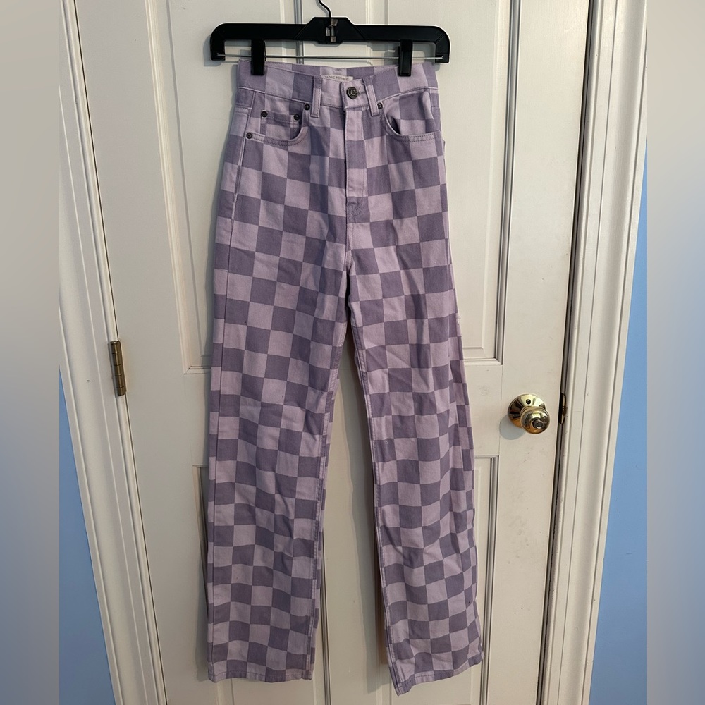 Purple Pull and Bear checkered jeans